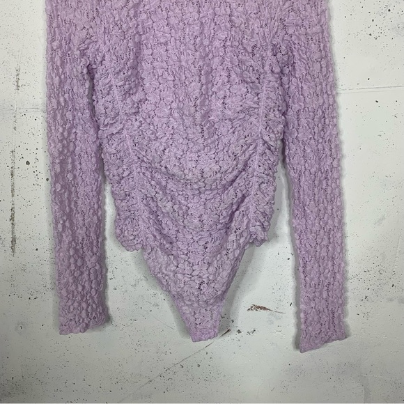 Free People Day & Night Lace Purple Lavender Crochet BodySuit Long Sleeve Top - Picture 6 of 12